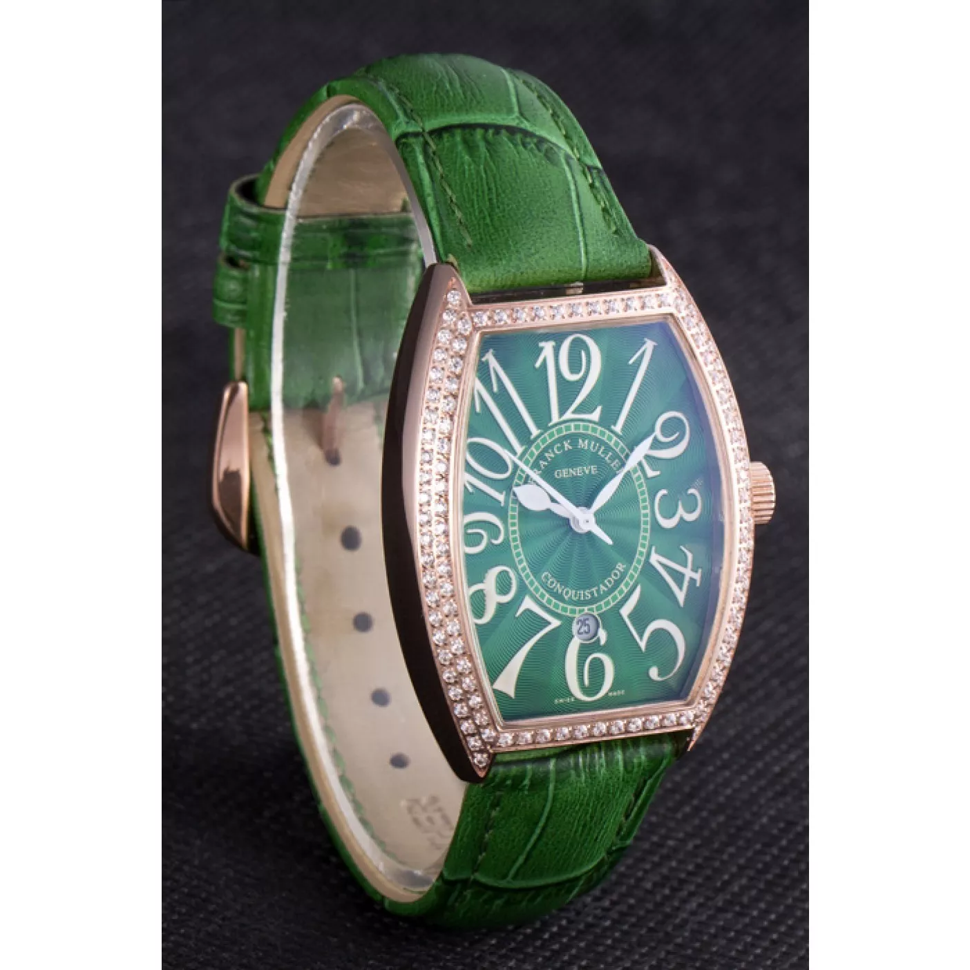 Good Copy Rolex Watches Franck Muller Casablanca Green Croco Leather Band Crystal Encrusted Bezel 621646 0130