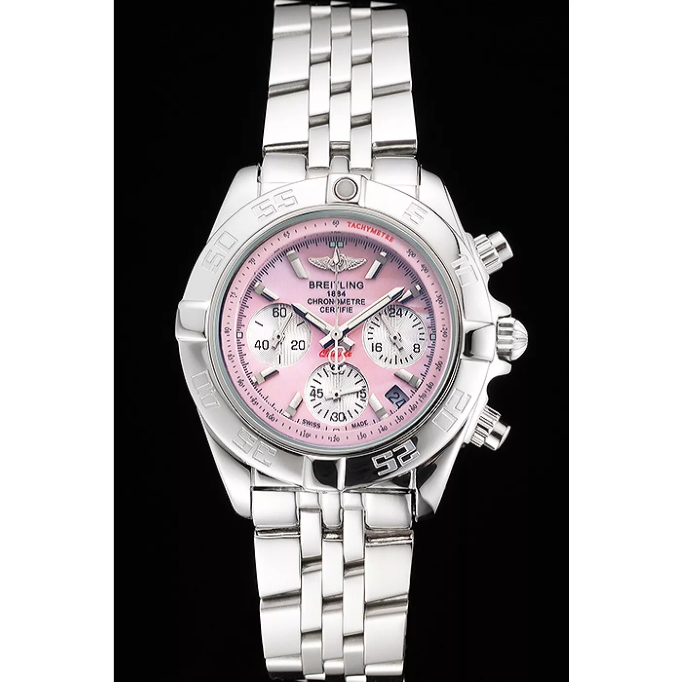 AAA Replica Watches Breitling Chronomat Quartz Pink Dial Stainless Steel Case And Bracelet 0131