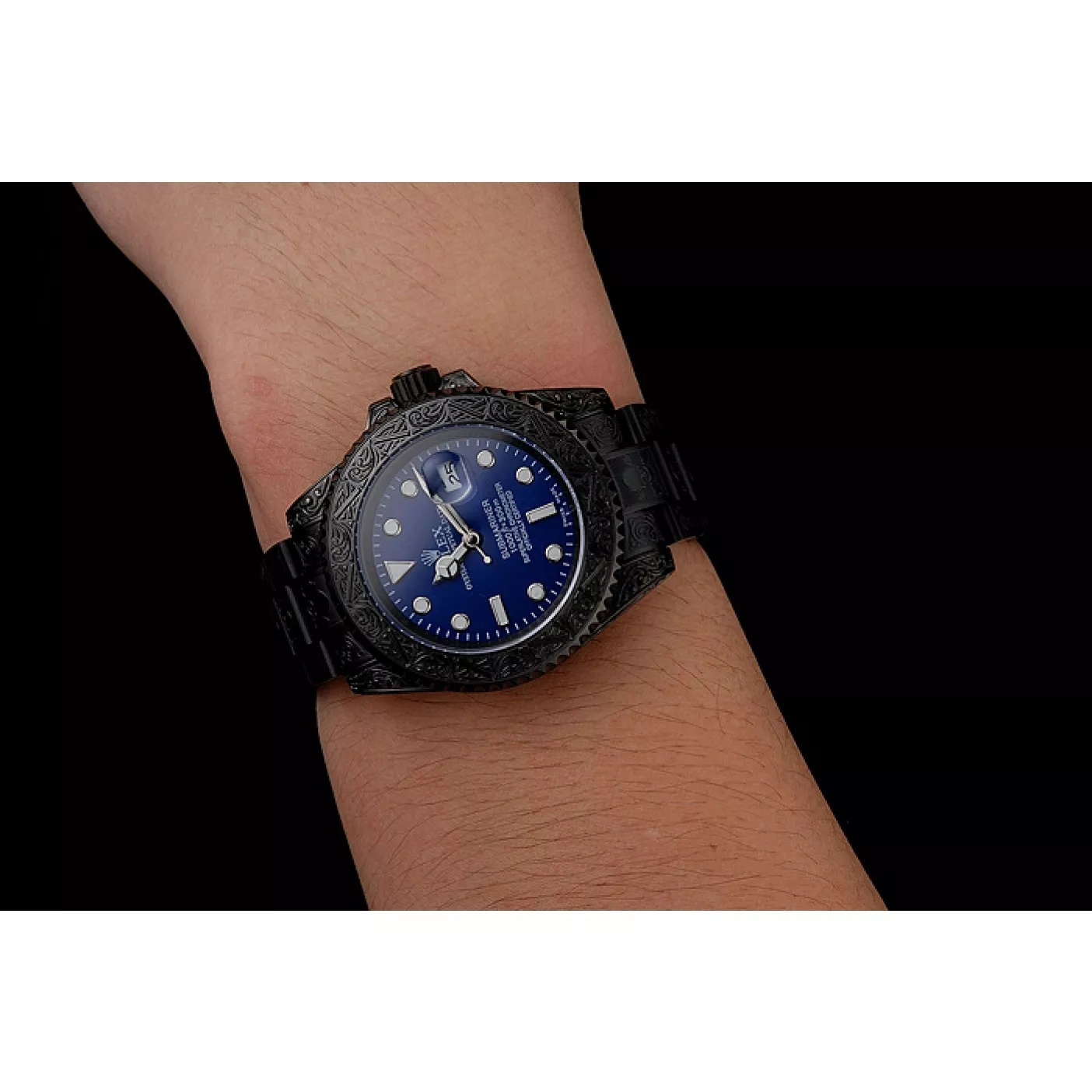 Best AAA Replica Sites Swiss Rolex Submariner Skull Limited Edition Blue Dial All Black Case And Bracelet 1454084 0117