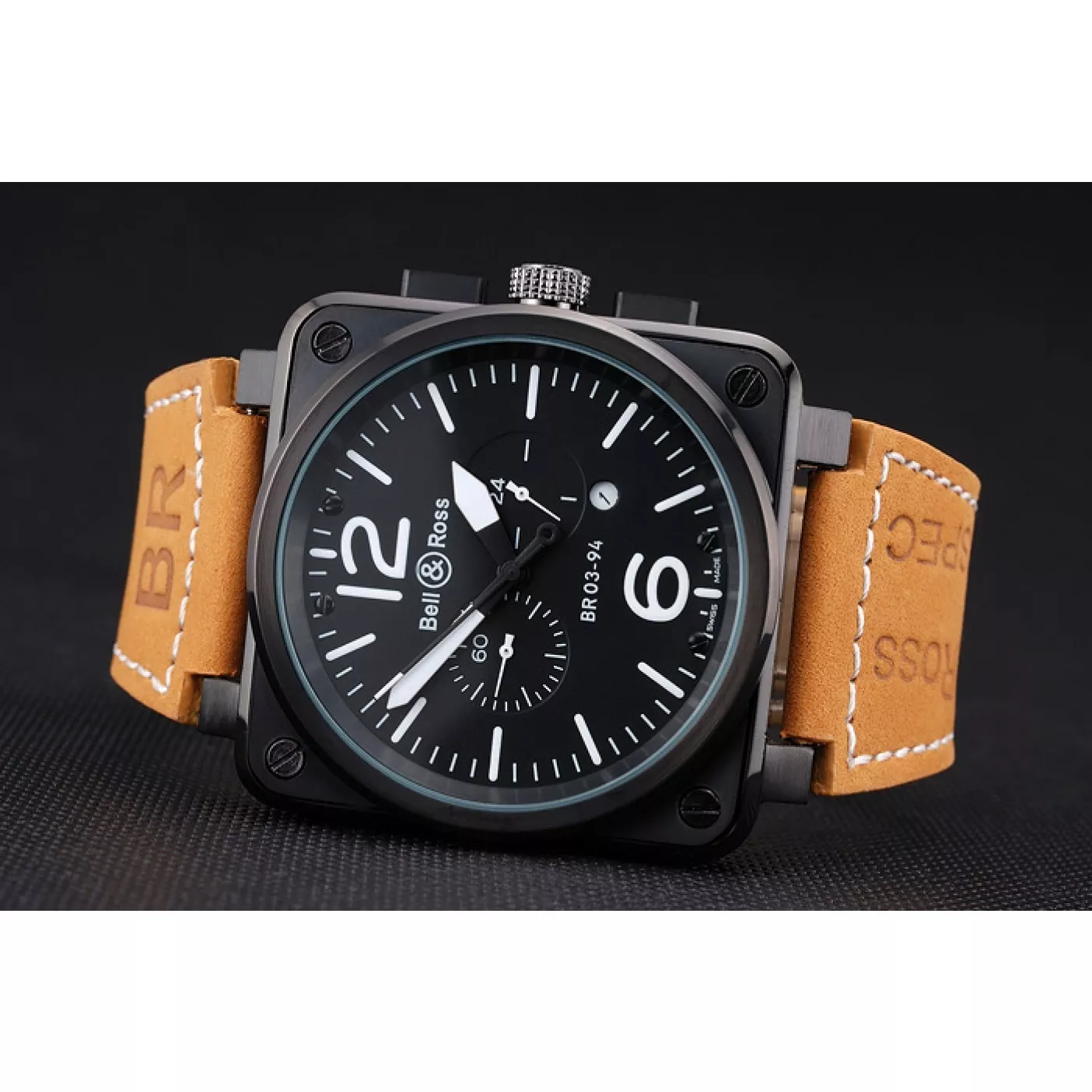 AAA Replica Watches Bell and Ross BR 03-94 Black Dial Black Case Beige Leather Strap 0130