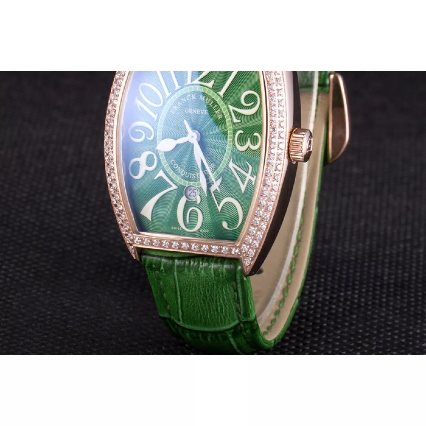 Good Copy Rolex Watches Franck Muller Casablanca Green Croco Leather Band Crystal Encrusted Bezel 621646 0130