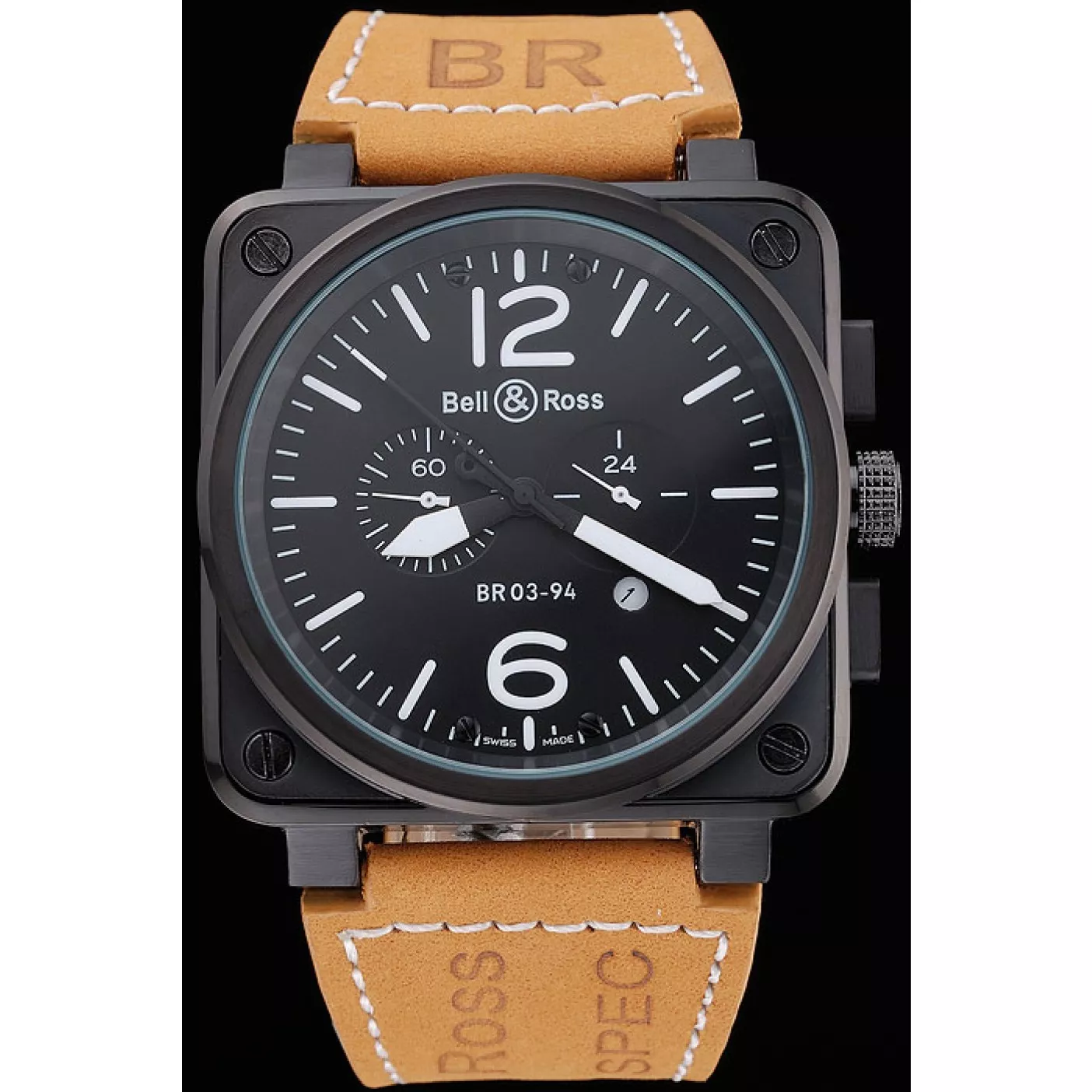 AAA Replica Watches Bell and Ross BR 03-94 Black Dial Black Case Beige Leather Strap 0130