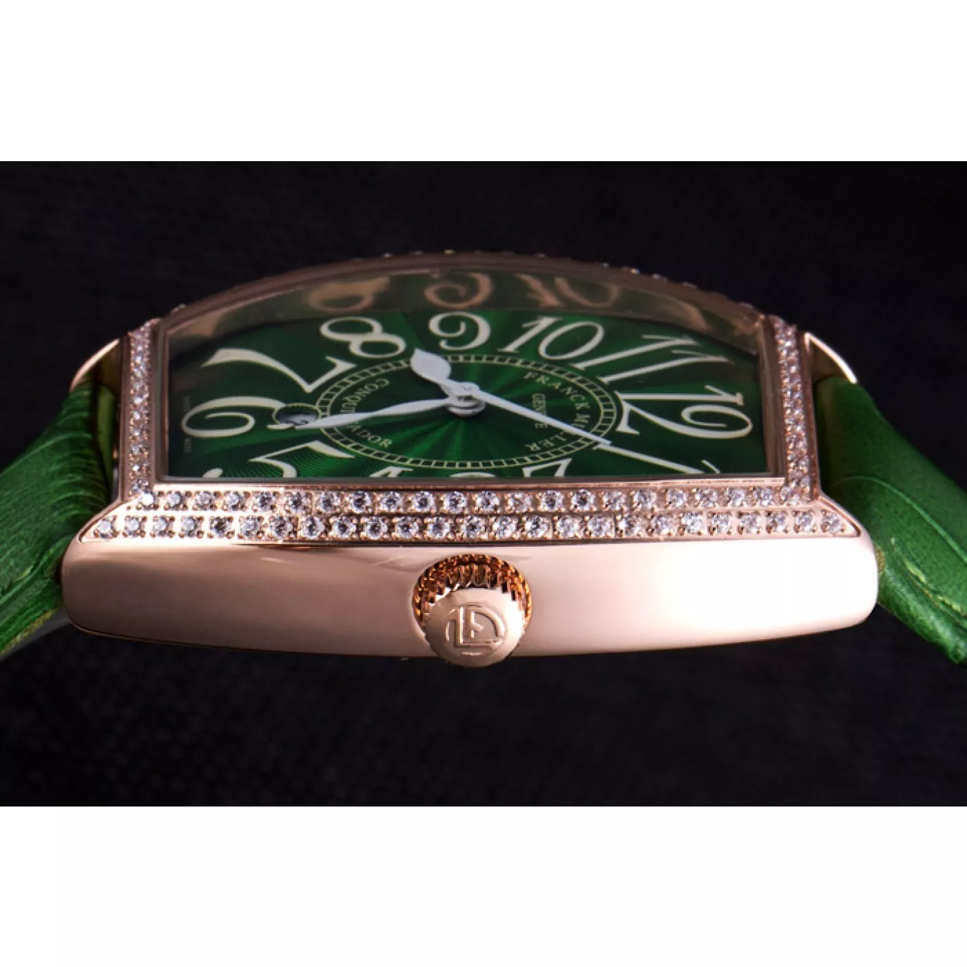 Good Copy Rolex Watches Franck Muller Casablanca Green Croco Leather Band Crystal Encrusted Bezel 621646 0130