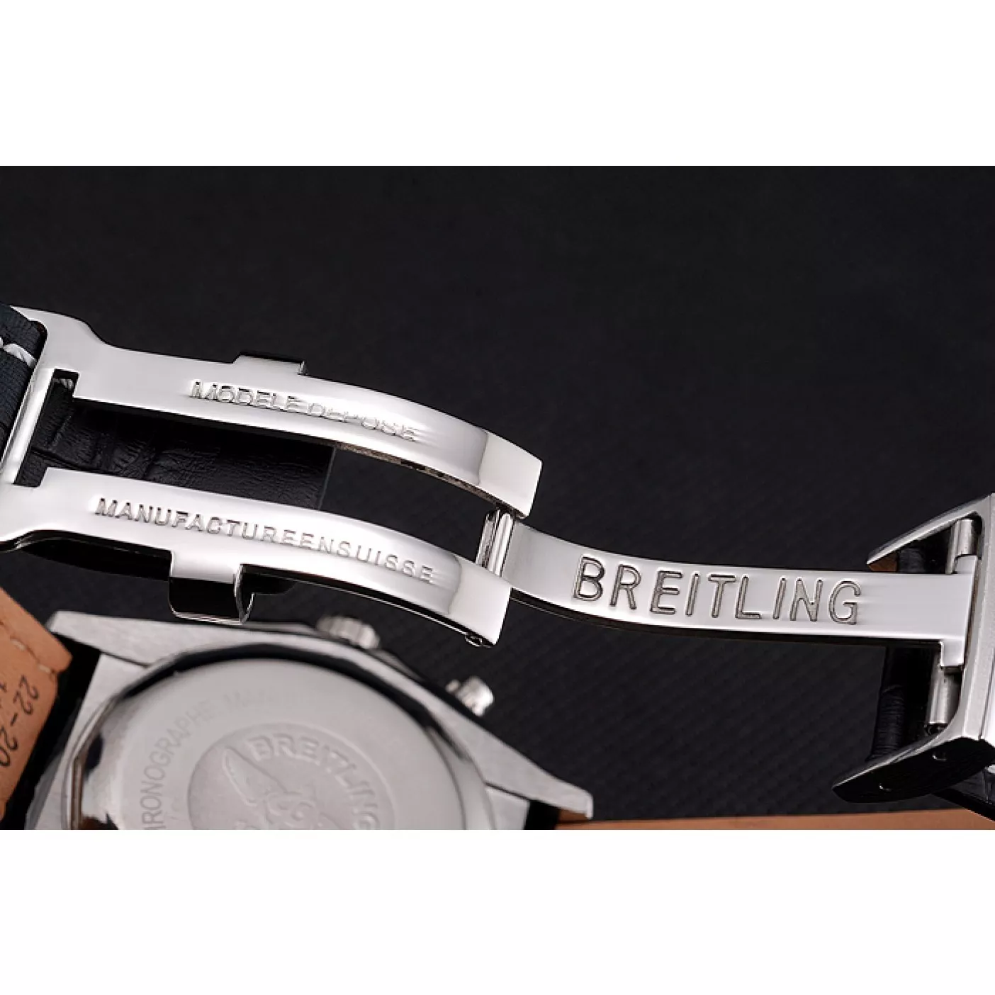 AAA Replica Watches Breitling Chronomat Frecce Tricolori Black Dial Stainless Steel Case Black Leather Strap 0129