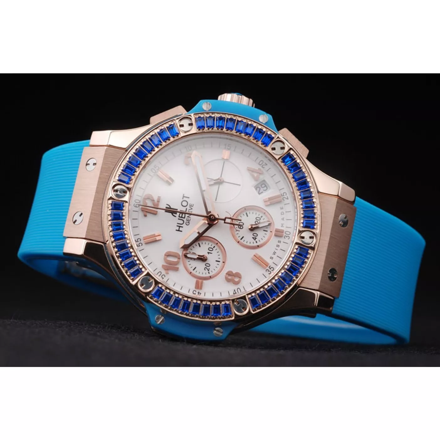 Best AAA Replica Sites Hublot Big Bang Tutti Frutti Blue Strap Gold Dial 0117