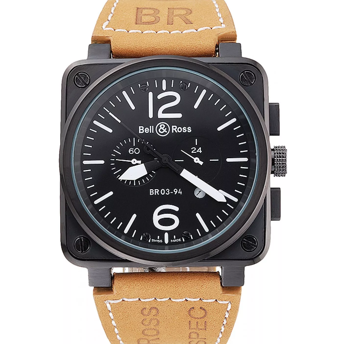 Bell and Ross BR 03-94 Black Dial Black Case Beige Leather Strap 0130