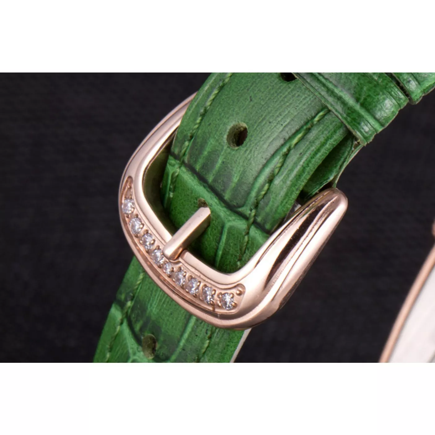 Good Copy Rolex Watches Franck Muller Casablanca Green Croco Leather Band Crystal Encrusted Bezel 621646 0130