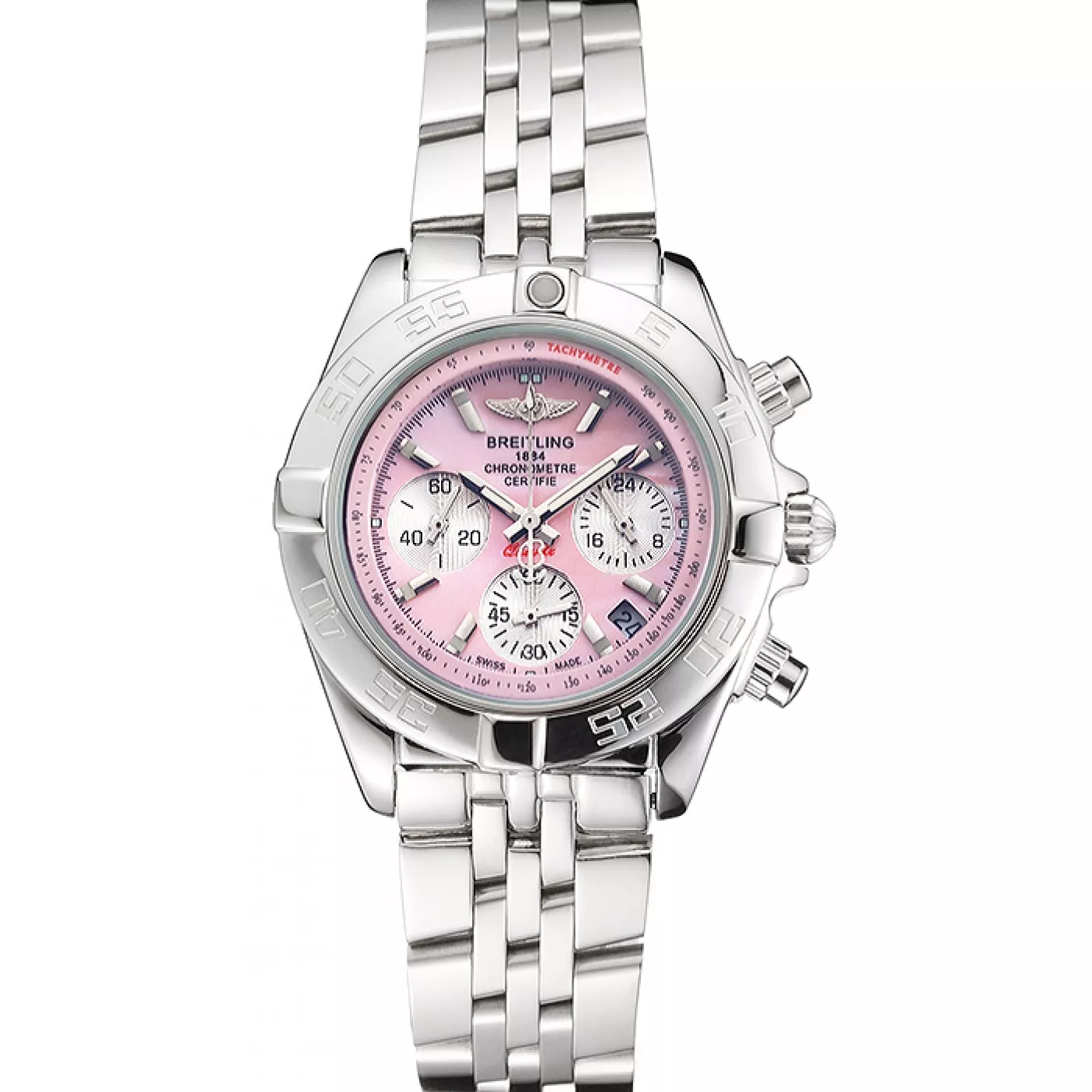 Breitling Chronomat Quartz Pink Dial Stainless Steel Case And Bracelet 0131