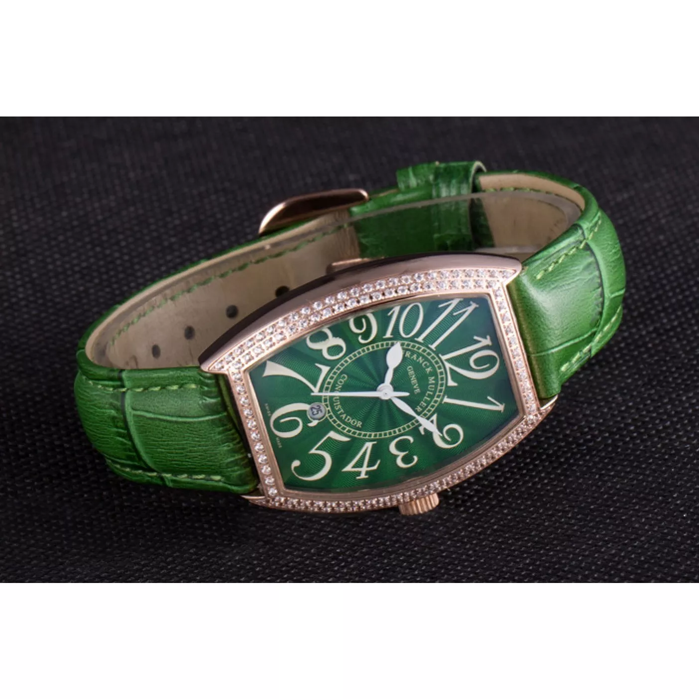 Good Copy Rolex Watches Franck Muller Casablanca Green Croco Leather Band Crystal Encrusted Bezel 621646 0130