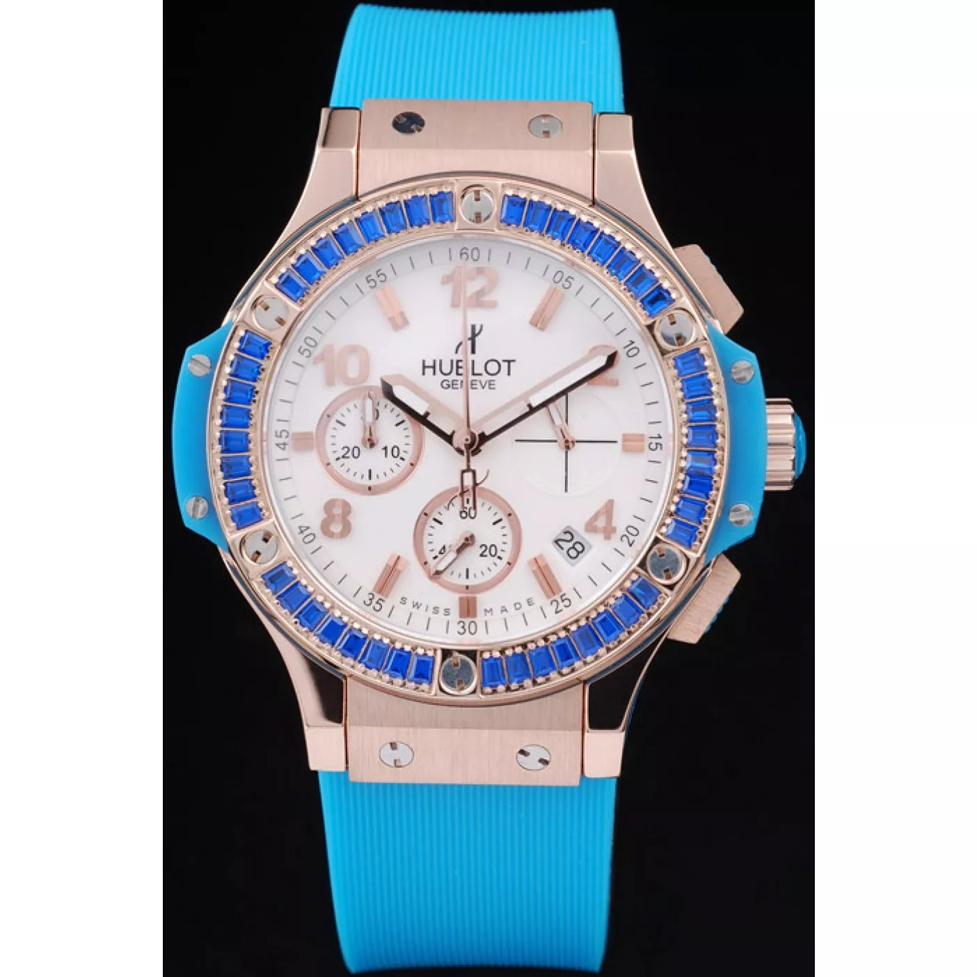 Best AAA Replica Sites Hublot Big Bang Tutti Frutti Blue Strap Gold Dial 0117