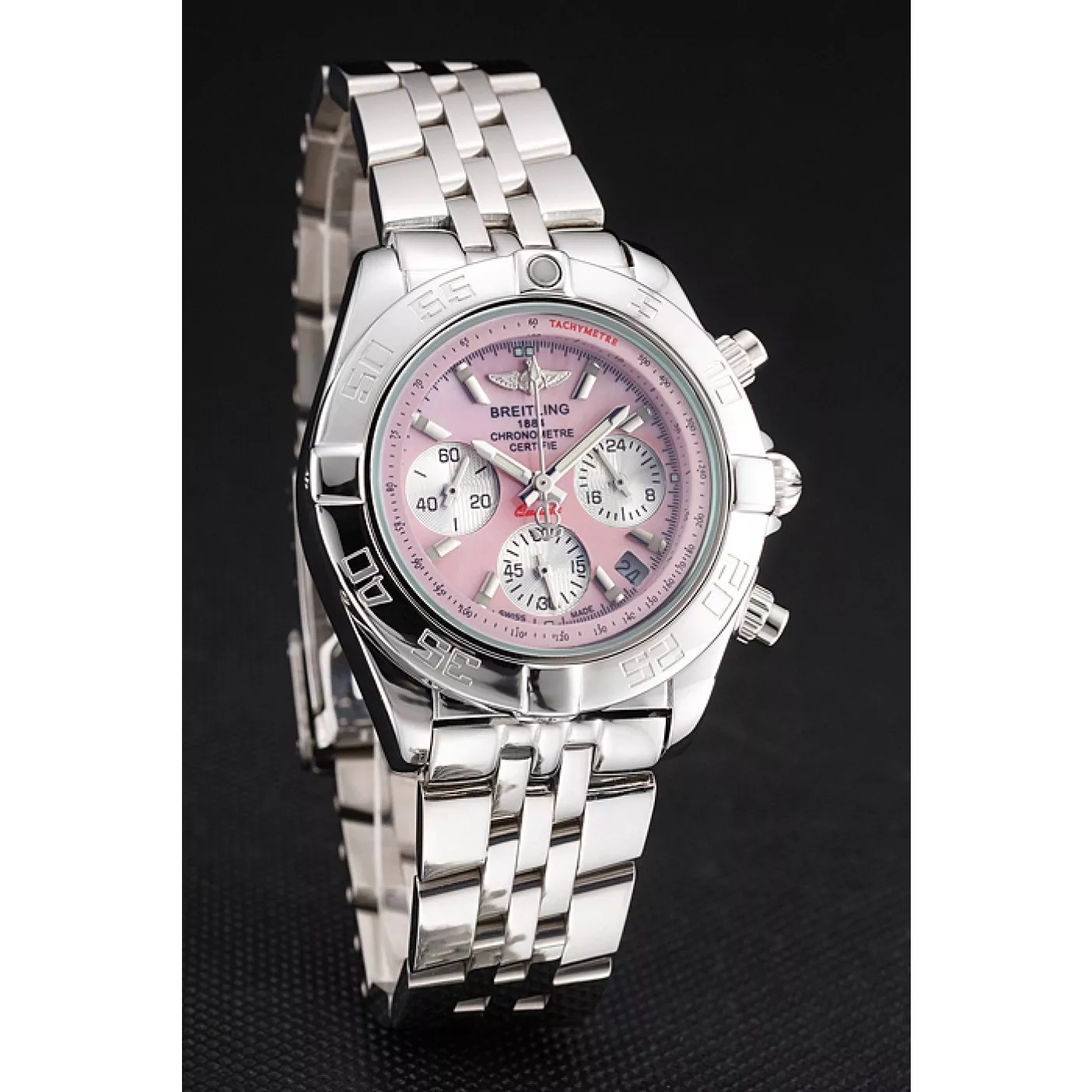 AAA Replica Watches Breitling Chronomat Quartz Pink Dial Stainless Steel Case And Bracelet 0131