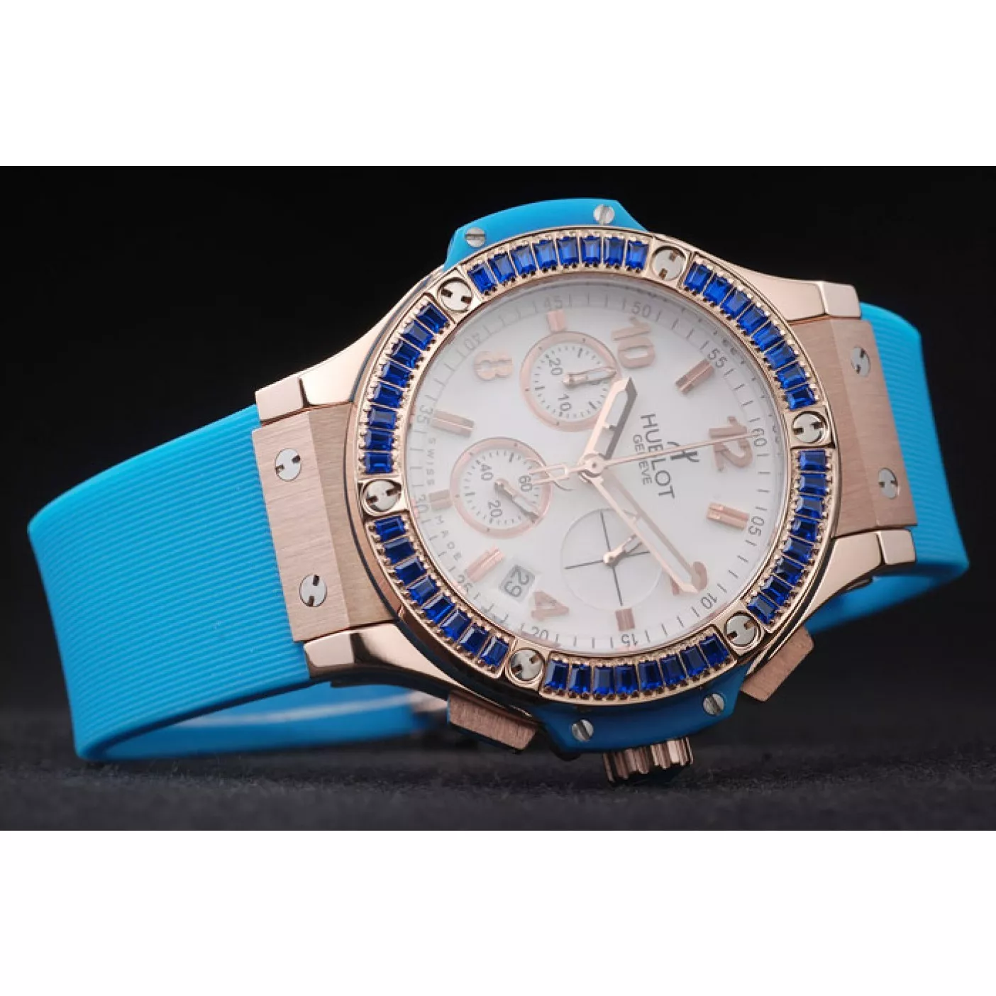 Best AAA Replica Sites Hublot Big Bang Tutti Frutti Blue Strap Gold Dial 0117