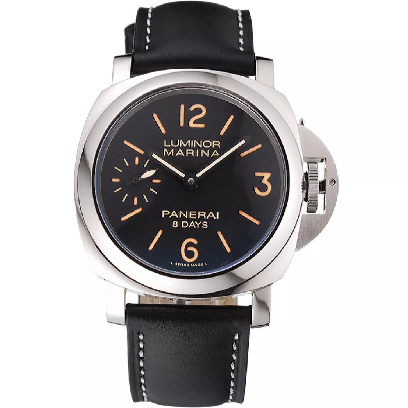 Panerai Luminor Marina 8 Days Black Dial Stainless Steel Case Black Leather Strap 0130