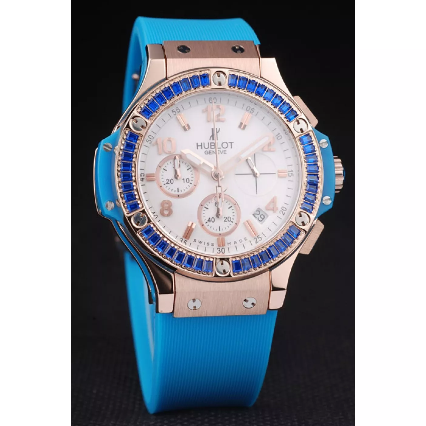 Best AAA Replica Sites Hublot Big Bang Tutti Frutti Blue Strap Gold Dial 0117