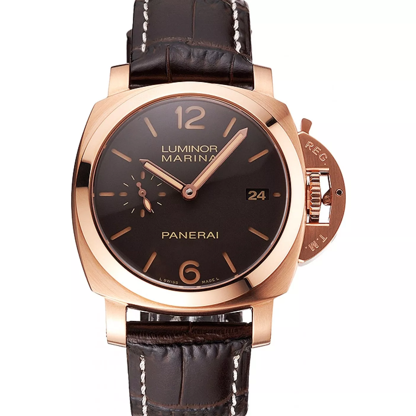 Swiss Panerai Luminor Marina 1950 3 Days Oro Rosso Brown Dial Rose Gold Case Brown Leather Strap 0130