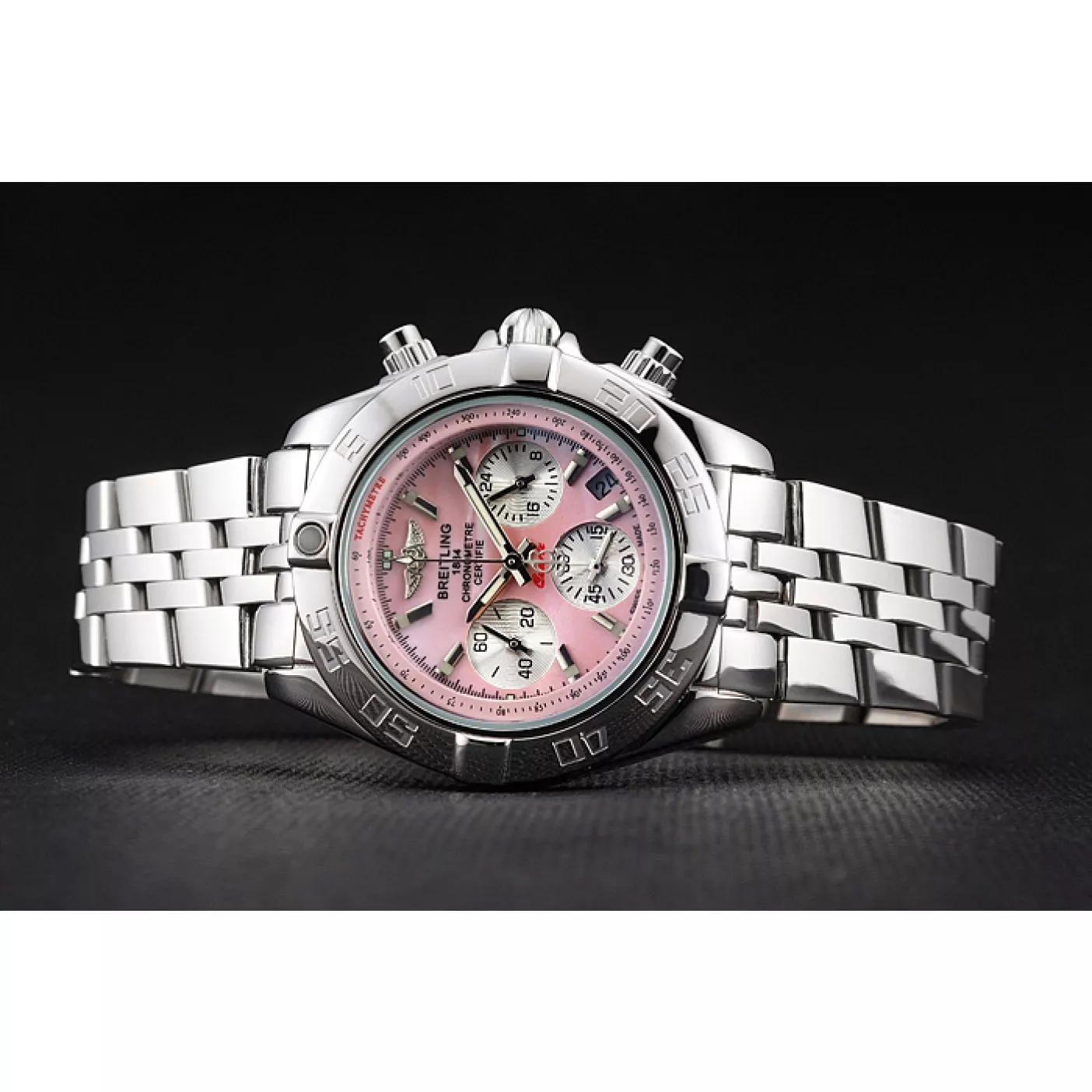 AAA Replica Watches Breitling Chronomat Quartz Pink Dial Stainless Steel Case And Bracelet 0131