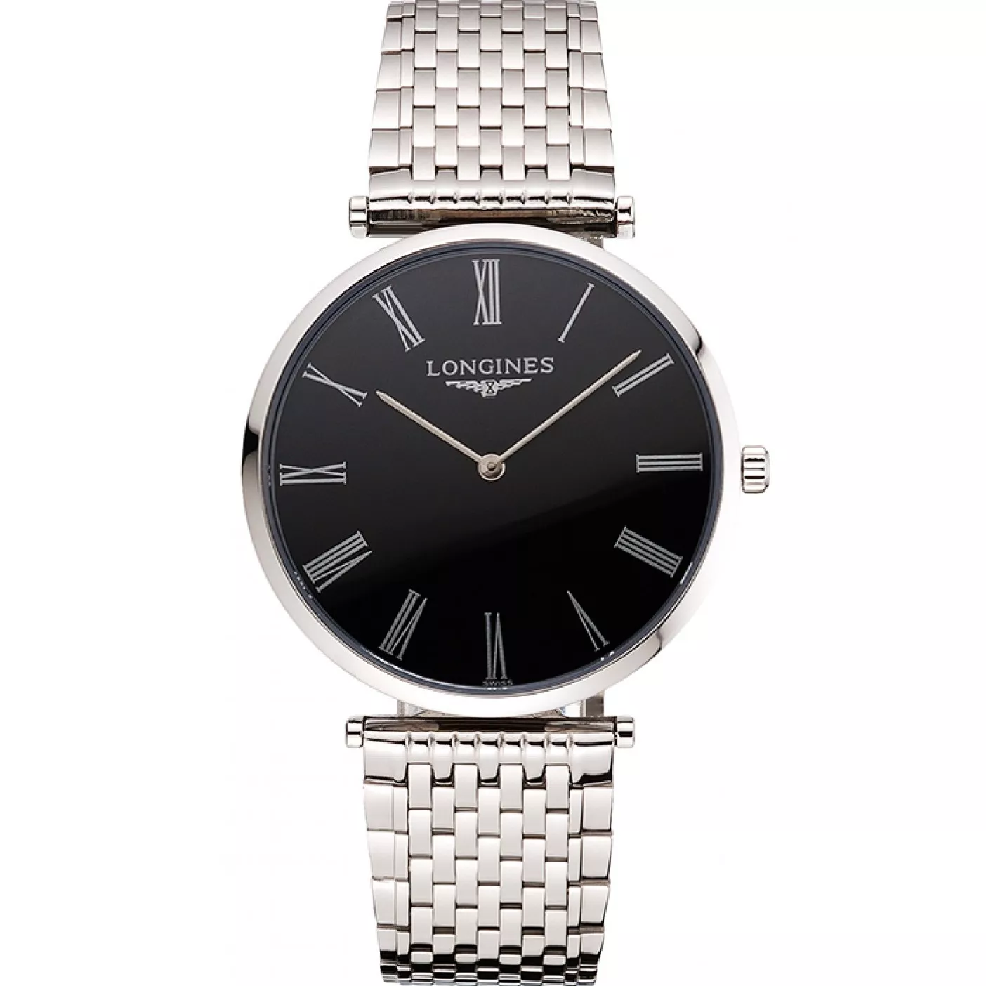 Swiss Longines Grande Classique Black Dial Roman Numerals Stainless Steel Case And Bracelet 0130