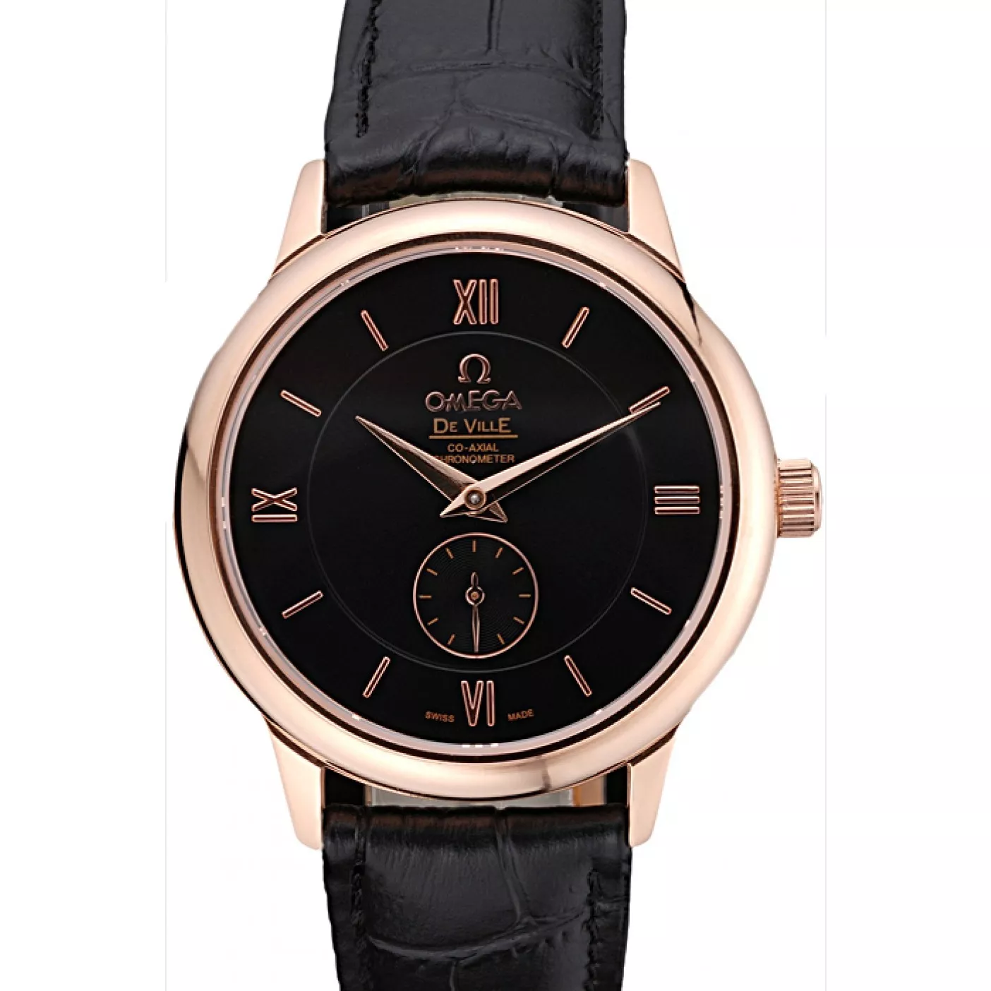 Omega DeVille Prestige Small Seconds Black Dial Gold Case Black Leather Bracelet 622602 0121