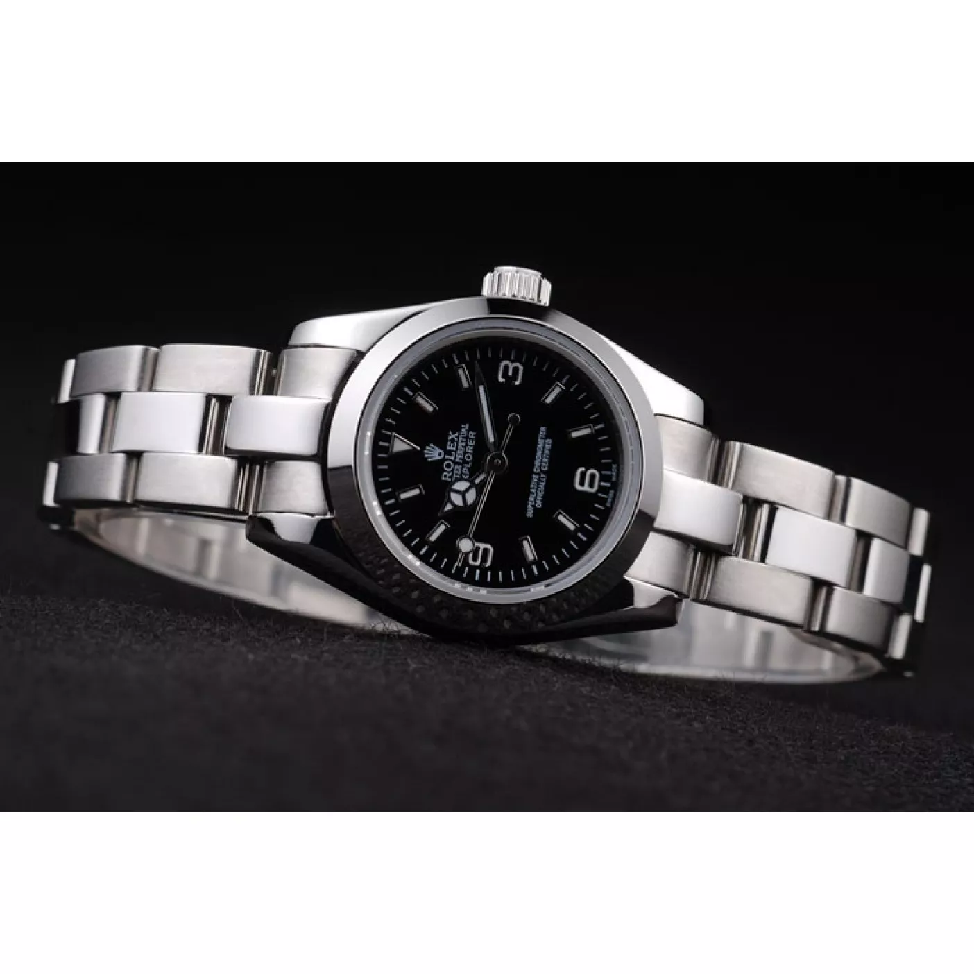 AAA Replica Watches Rolex Explorer Polished Stainless Steel Black Dial 98089 0128