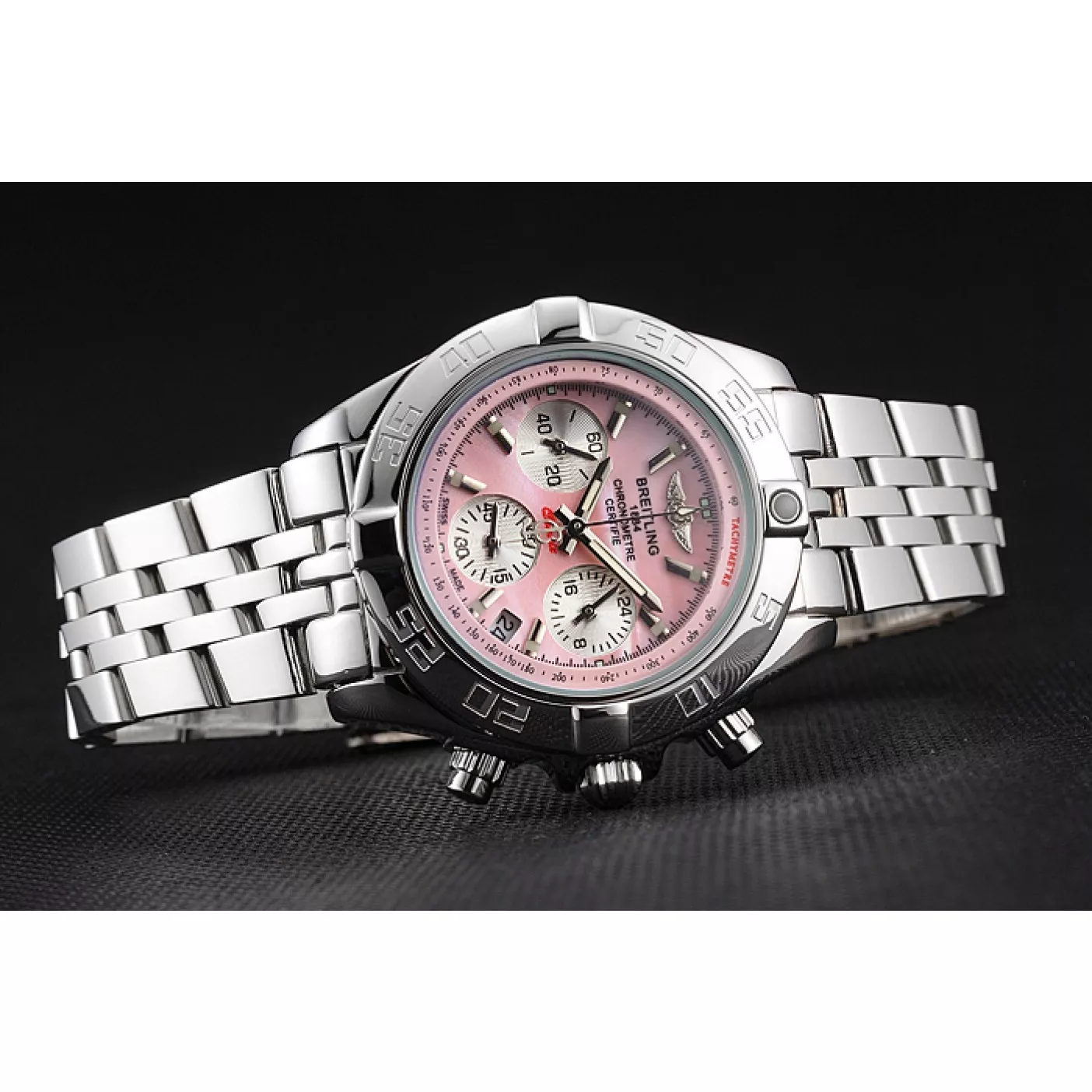 AAA Replica Watches Breitling Chronomat Quartz Pink Dial Stainless Steel Case And Bracelet 0131