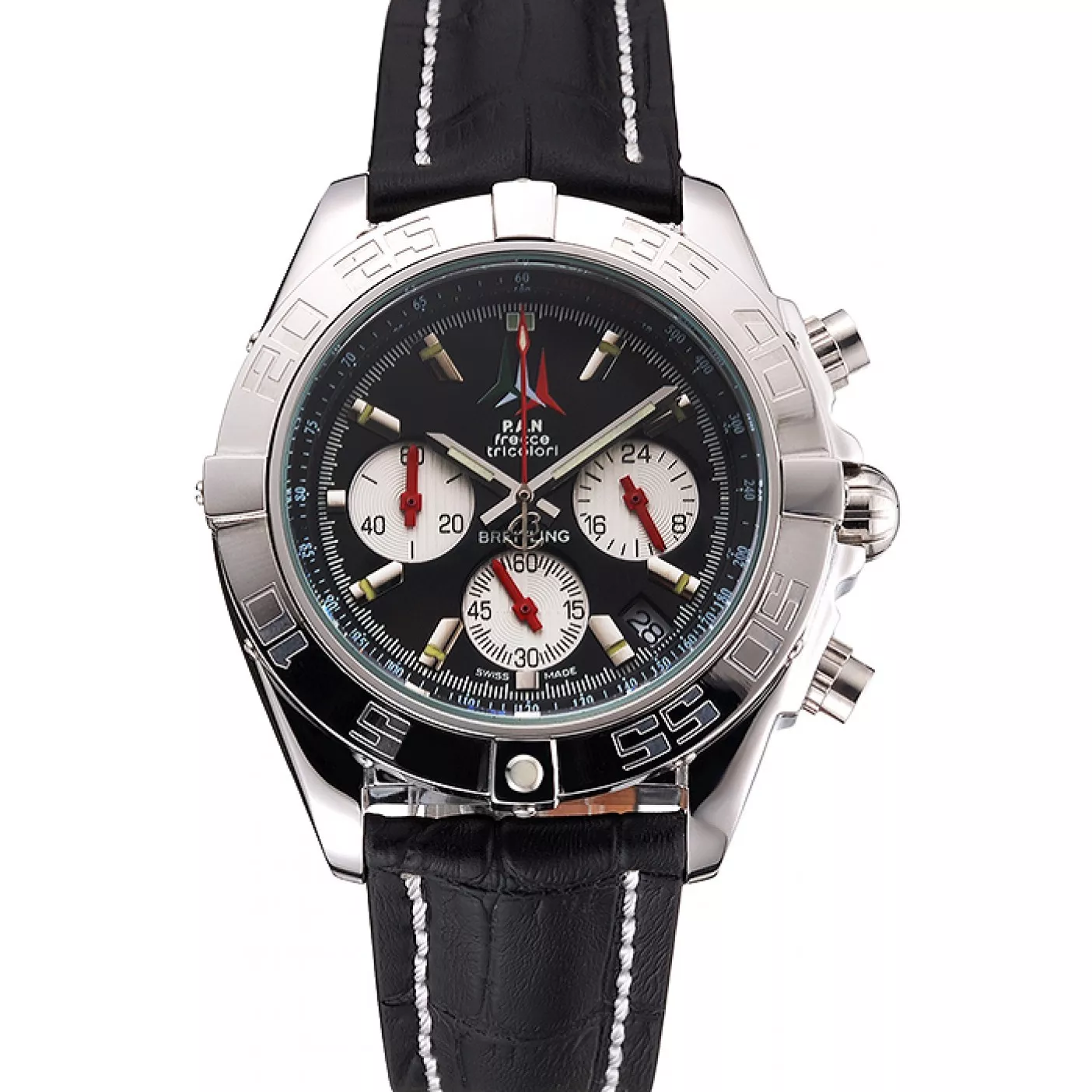 Breitling Chronomat Frecce Tricolori Black Dial Stainless Steel Case Black Leather Strap 0118