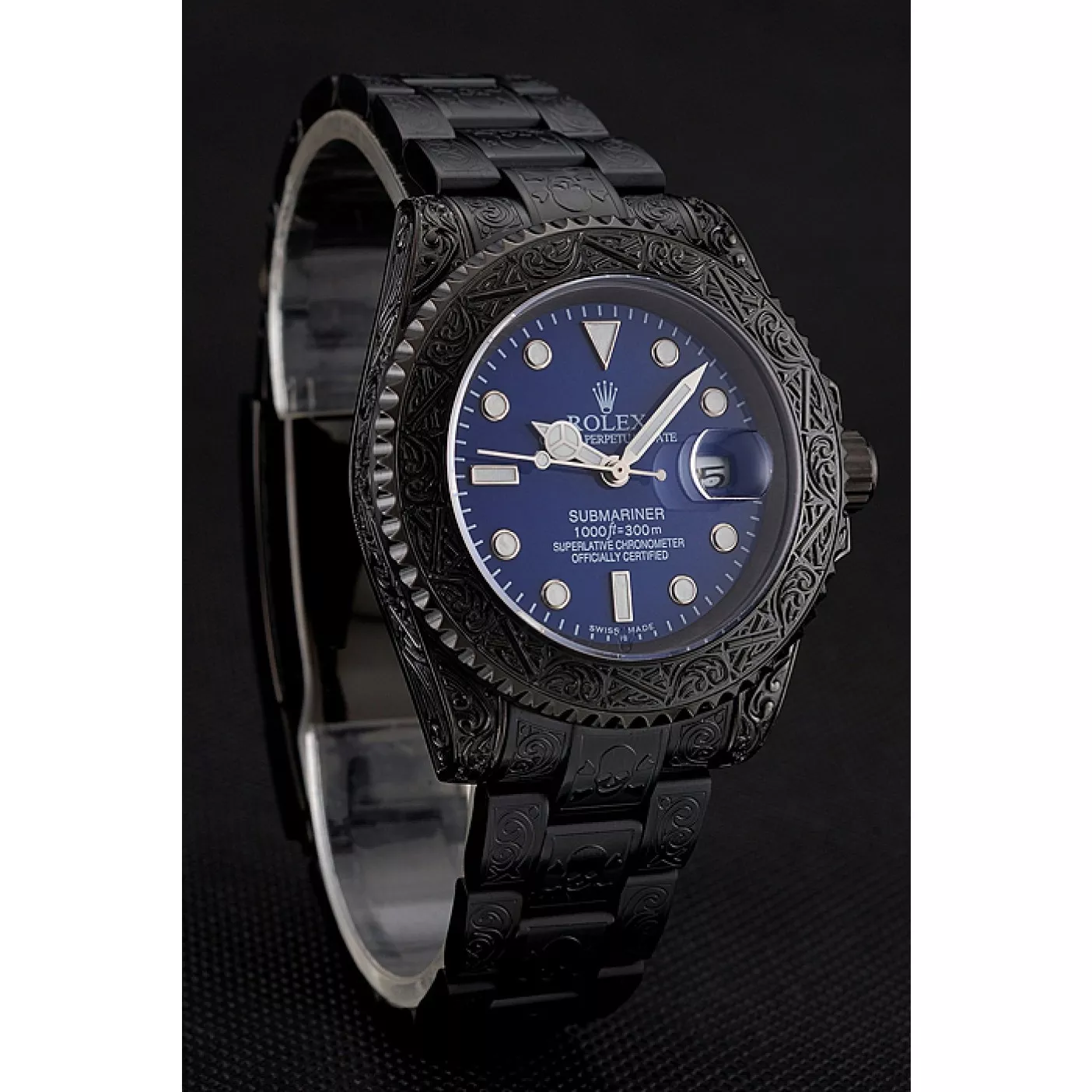 Best AAA Replica Sites Swiss Rolex Submariner Skull Limited Edition Blue Dial All Black Case And Bracelet 1454084 0117