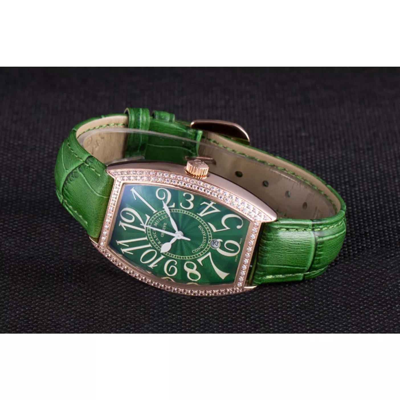 Good Copy Rolex Watches Franck Muller Casablanca Green Croco Leather Band Crystal Encrusted Bezel 621646 0130