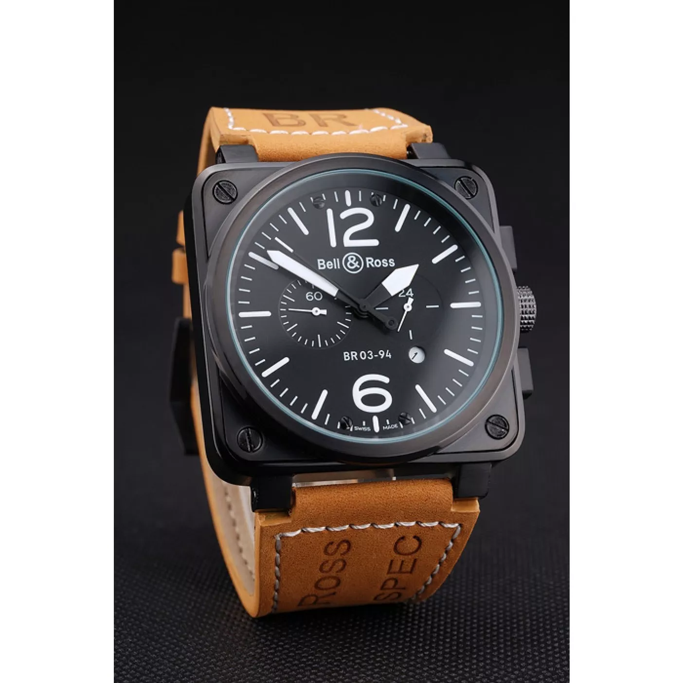 AAA Replica Watches Bell and Ross BR 03-94 Black Dial Black Case Beige Leather Strap 0130