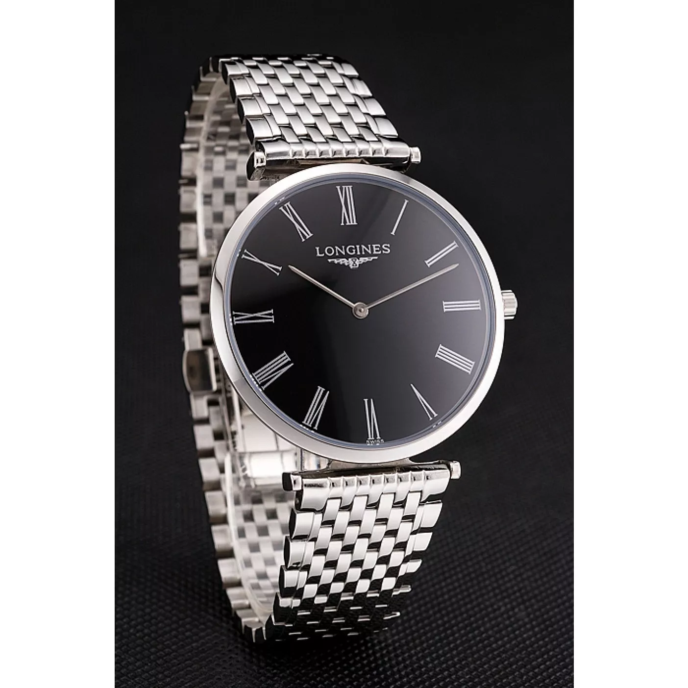 Best AAA Replica Sites Swiss Longines Grande Classique Black Dial Roman Numerals Stainless Steel Case And Bracelet 0130