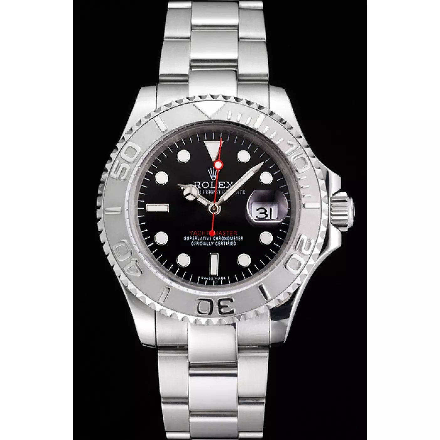 Good Copy Rolex Watches Swiss Rolex Yacht-Master Black Dial Stainless Steel Case And Bracelet 0128