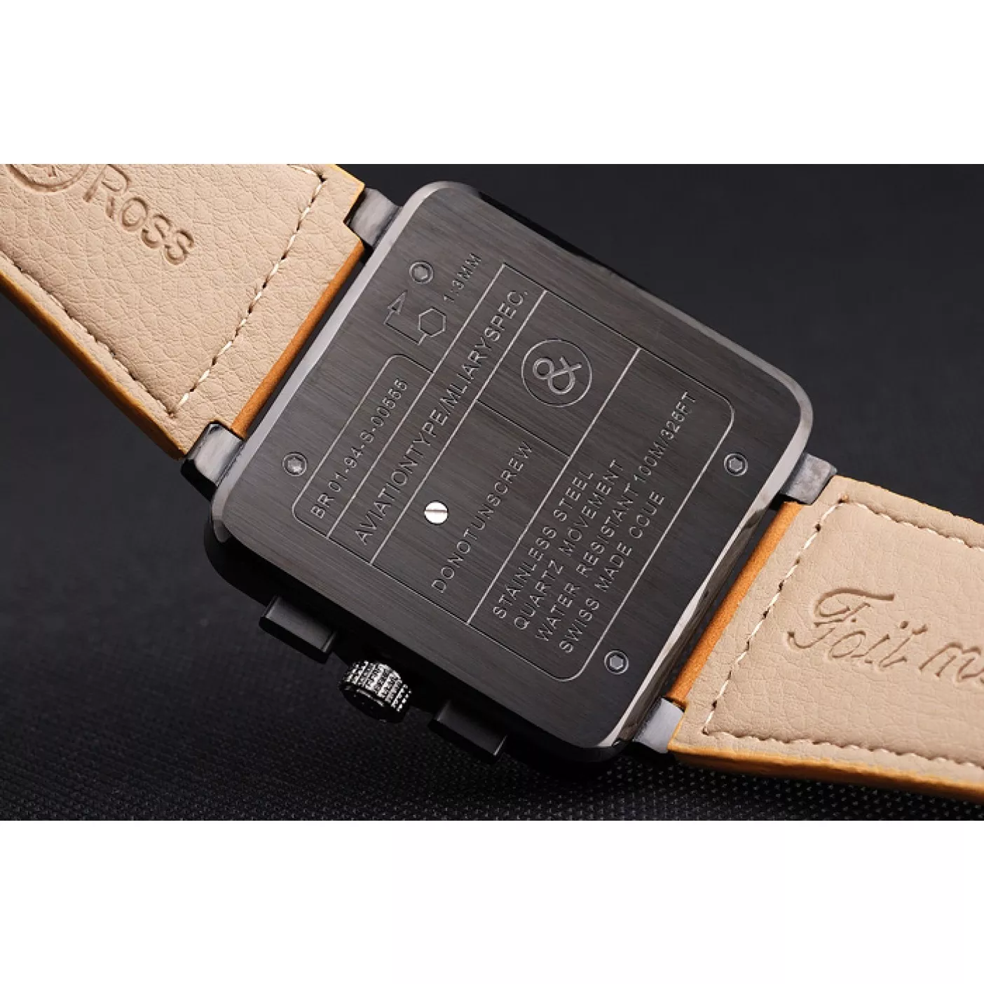 AAA Replica Watches Bell and Ross BR 03-94 Black Dial Black Case Beige Leather Strap 0130