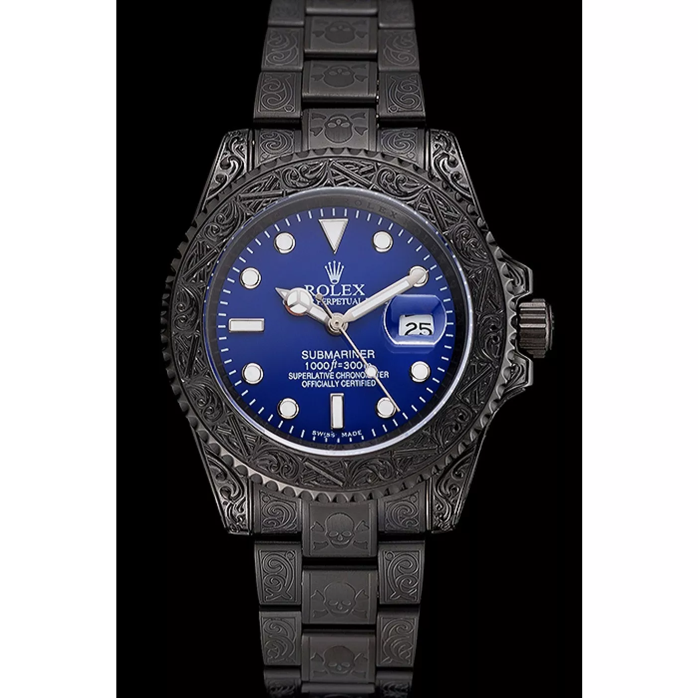 Best AAA Replica Sites Swiss Rolex Submariner Skull Limited Edition Blue Dial All Black Case And Bracelet 1454084 0117