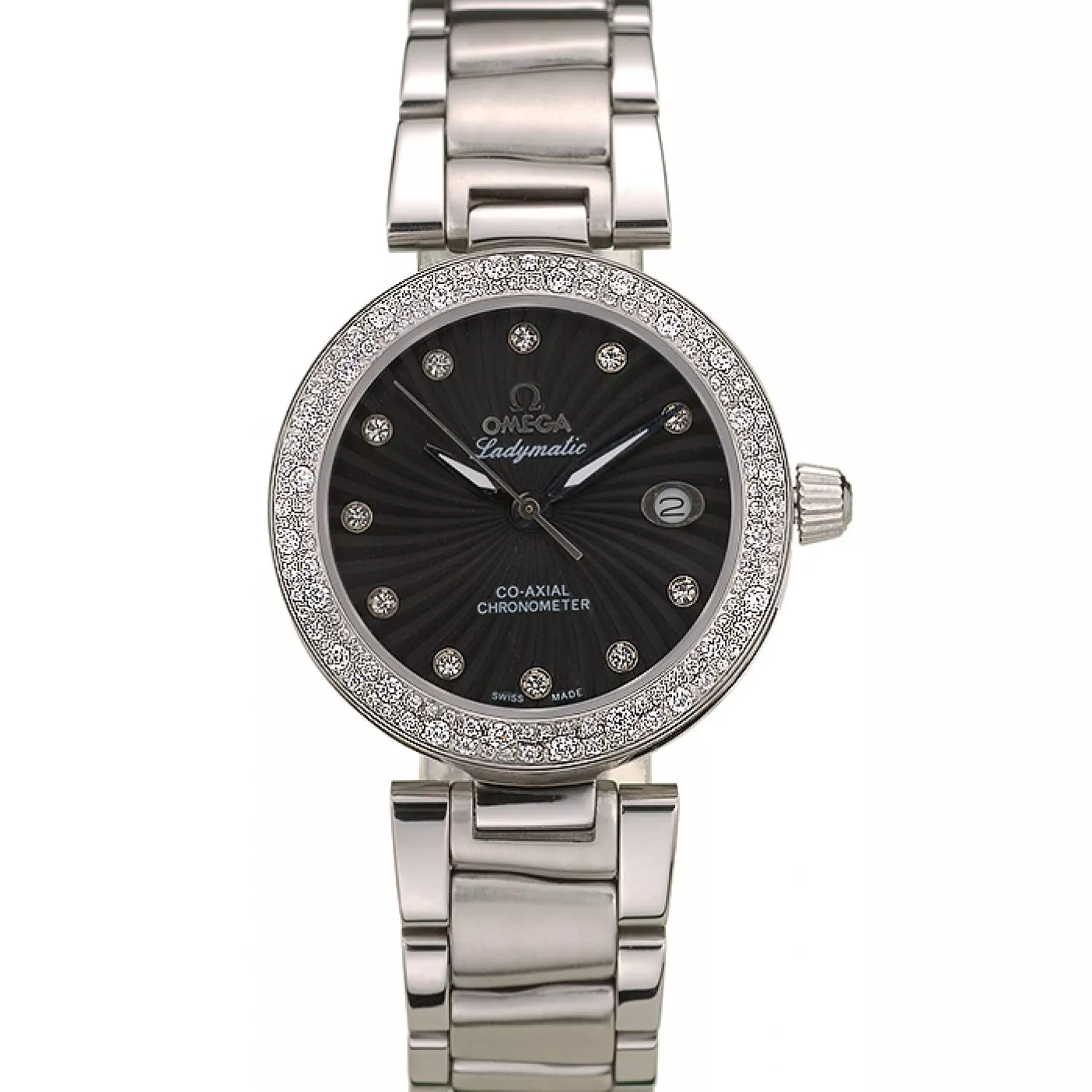 Omega DeVille Ladymatic iamond Plated Bezel Black Dial 0124