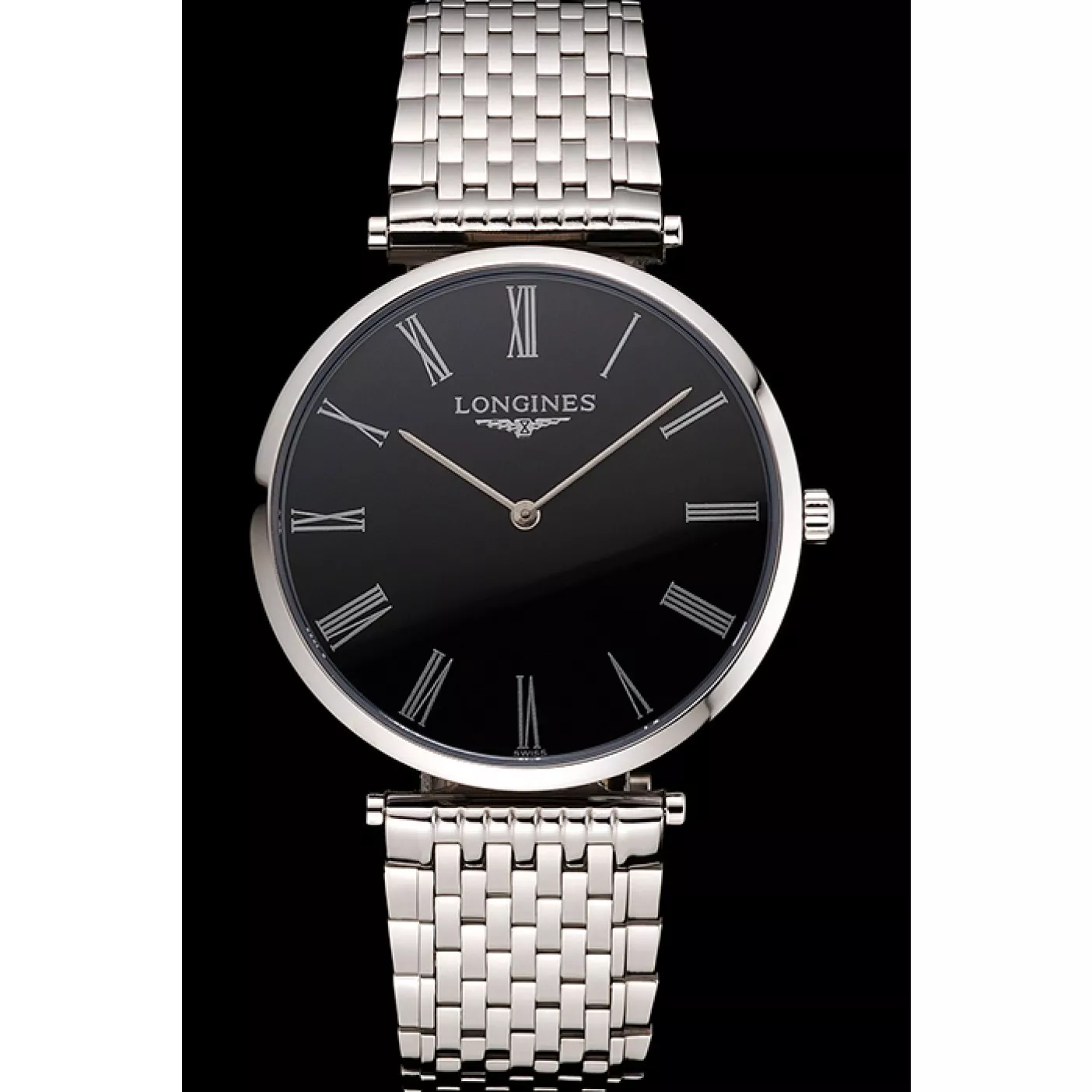 Best AAA Replica Sites Swiss Longines Grande Classique Black Dial Roman Numerals Stainless Steel Case And Bracelet 0130