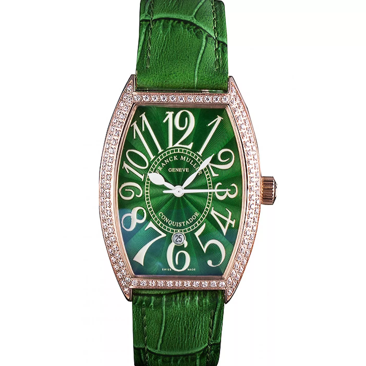 Franck Muller Casablanca Green Croco Leather Band Crystal Encrusted Bezel 621646 0130