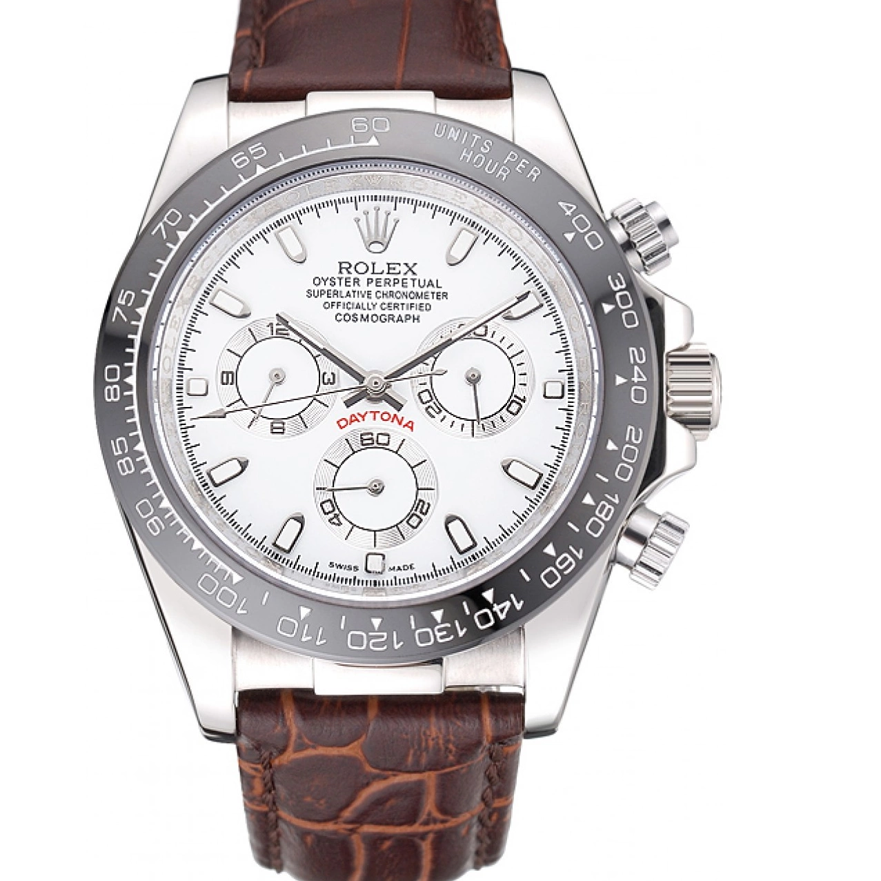 Good Copy Rolex Watches Daytona Cosmograph Brown Rolex Leather Steel Case White Bracelet Stainless Dial 622631 0213