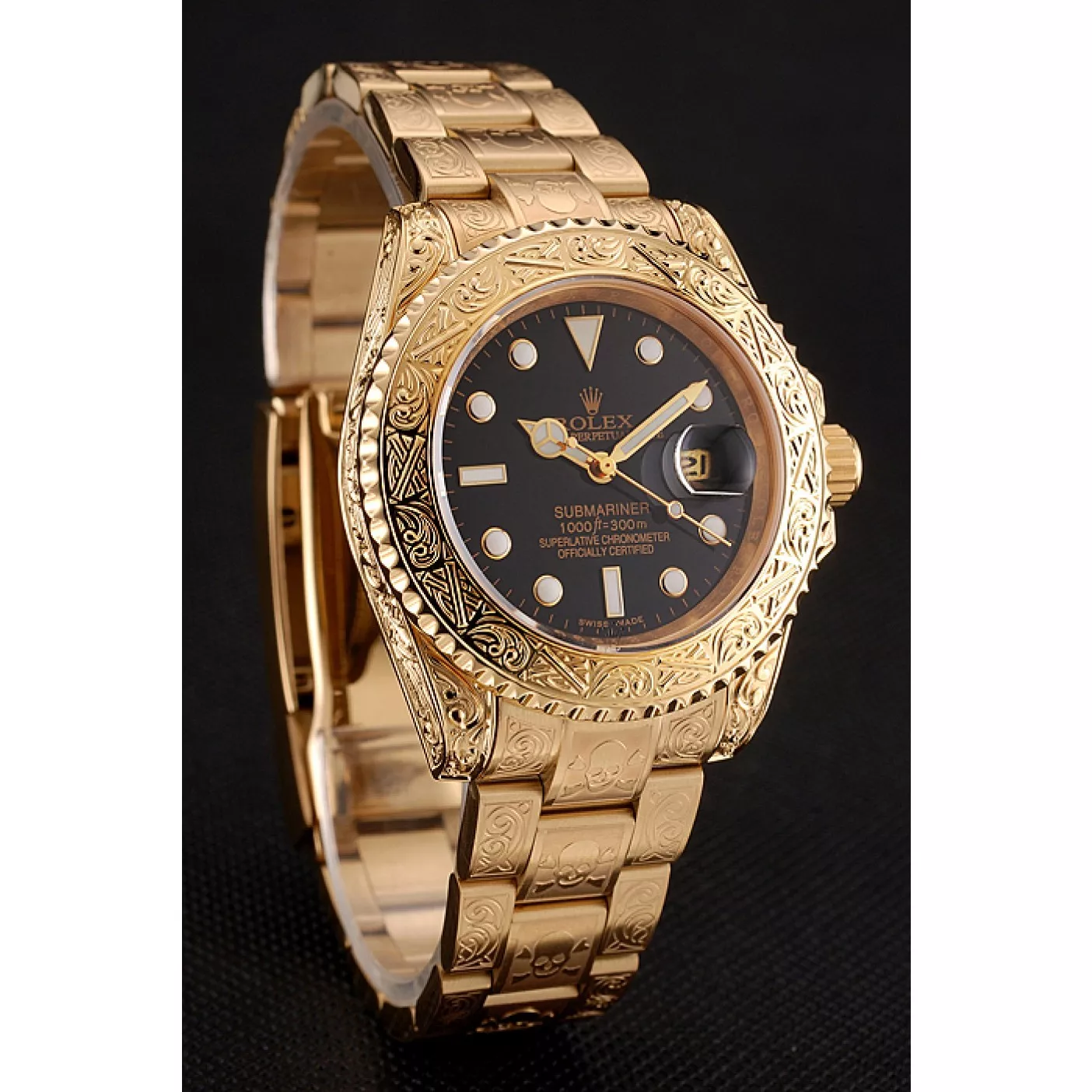 Best AAA Replica Sites Rolex Submariner Skull Limited Edition Black Dial Gold Case And Bracelet 1454071 0203