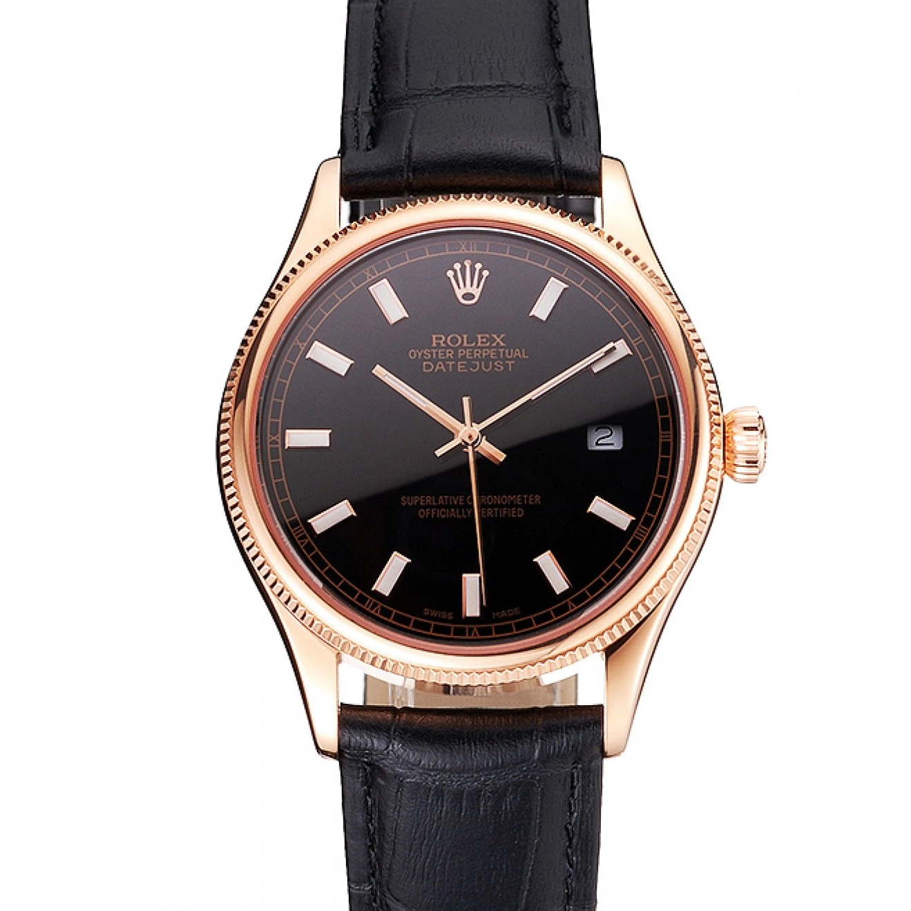 AAA Replica Watches Rose Rolex Dial Strap Gold Leather Datejust Black Black Case Swiss 0222