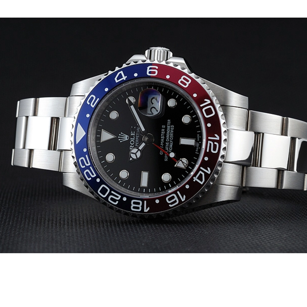 Best AAA Replica Sites Master Rolex Red Rose Dial Black Bezel II Blue Watch GMT 0218