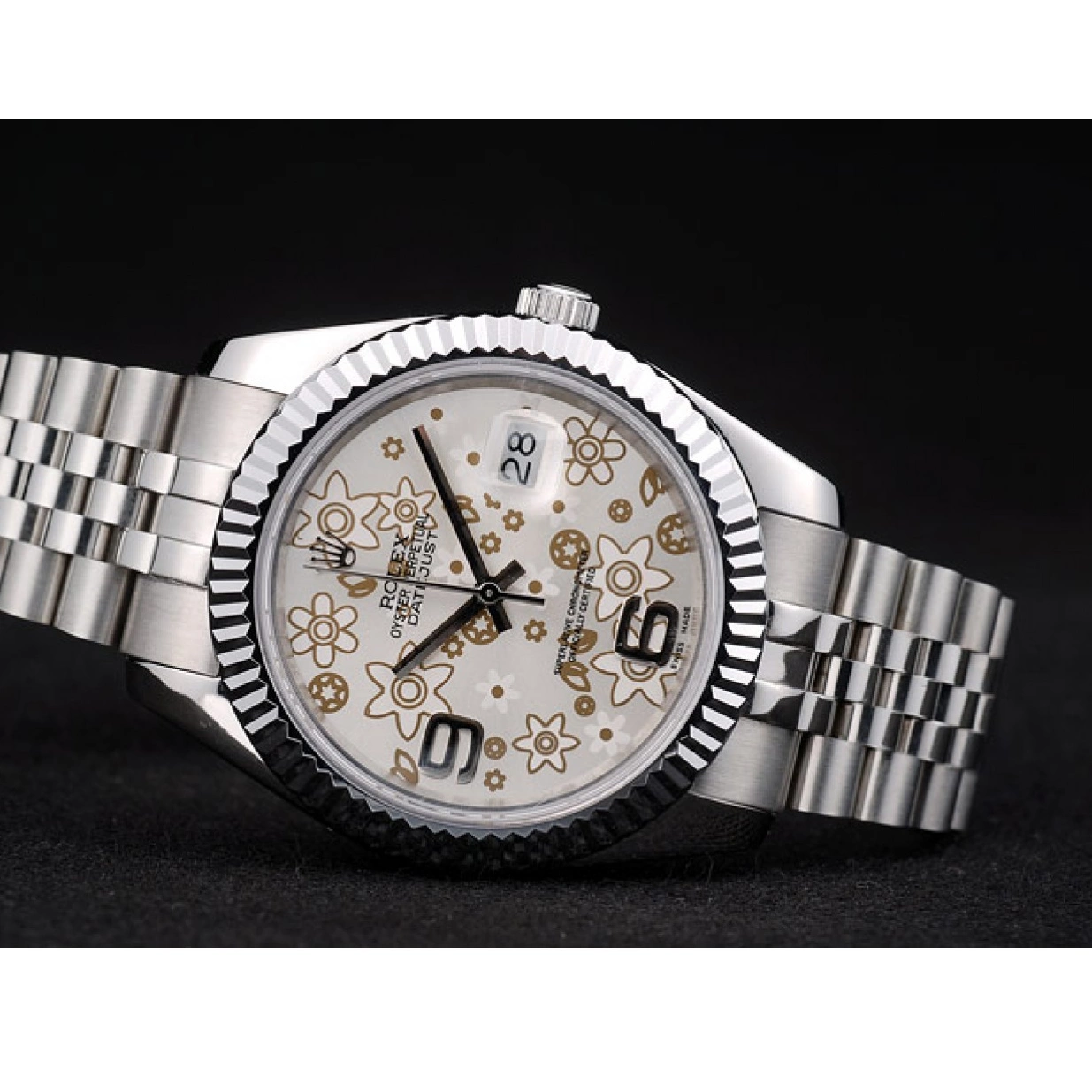 Best AAA Replica Sites Rolex 41983 DateJust Dial Ribbed Silver Bezel Flower Stainless Steel 0212