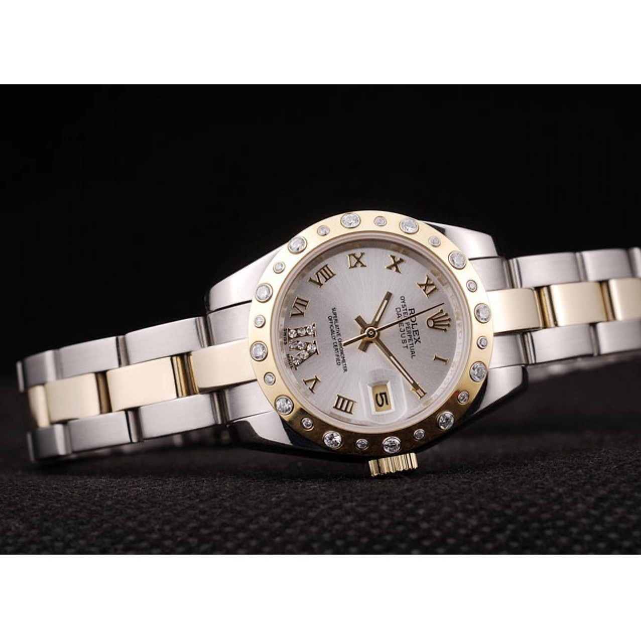 AAA Replica Watches Stainless Steel White Rolex DateJust Plated Diamond Case Brushed Dial 0223