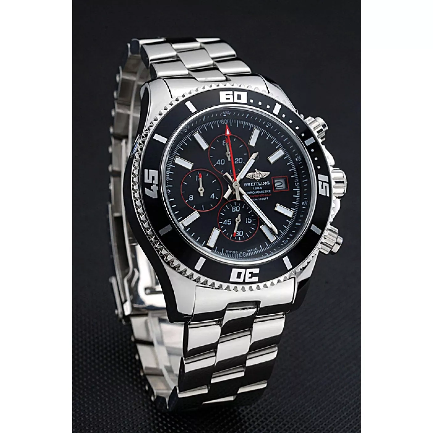 AAA Replica Watches Breitling Superocean Chronograph II Black Dial Stainless Steel Bracelet 622428 0205