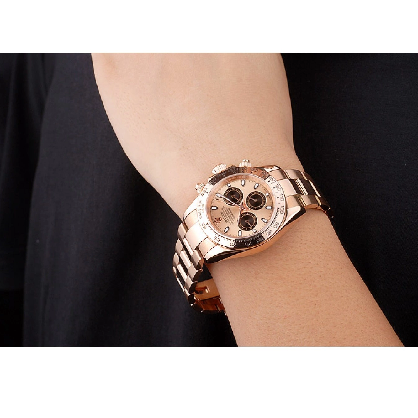 AAA Replica Watches Steel Plated Daytona Gold Bezel Gold Rolex Rose Stainless Dial Rose 0224