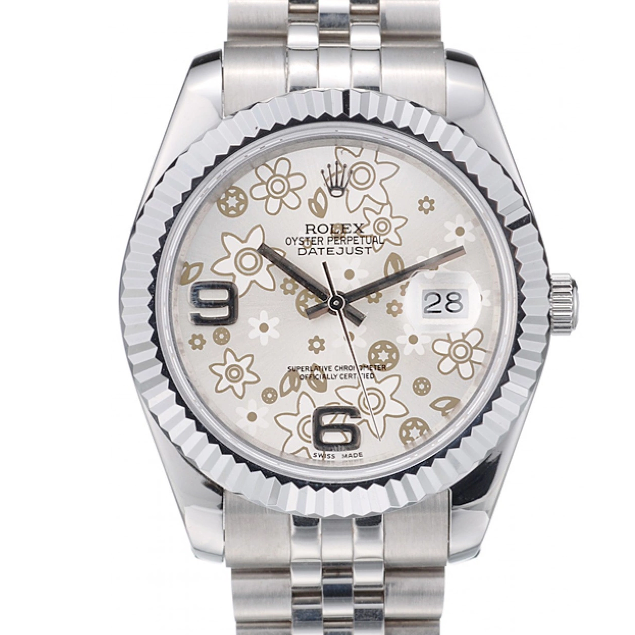 Best AAA Replica Sites Rolex 41983 DateJust Dial Ribbed Silver Bezel Flower Stainless Steel 0212