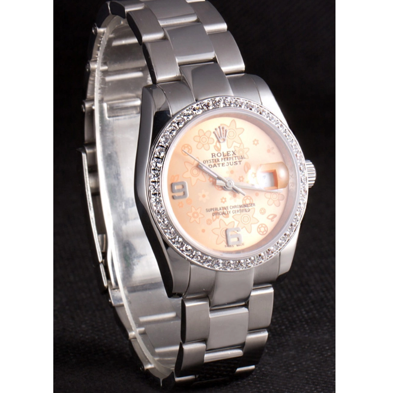 Good Copy Rolex Watches Polished Plated Datejust Orange Diamond Rolex Steel Stainless Dial Flowers 0220