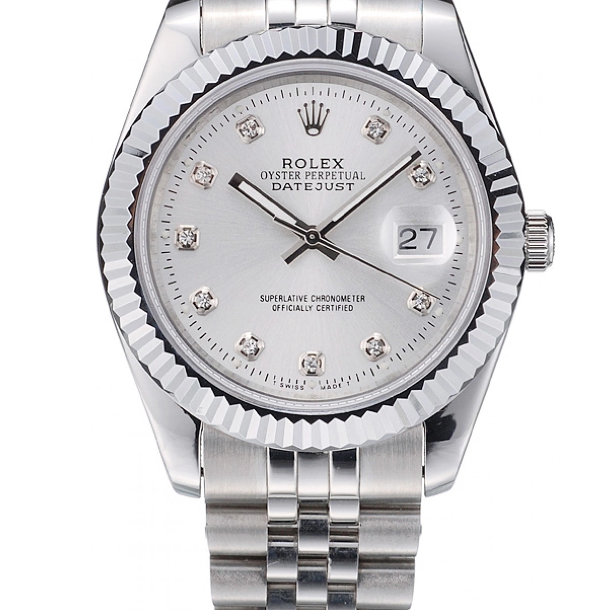 AAA Replica Watches 41977 Silver DateJust Steel Rolex Bezel Ribbed Dial Stainless 0218