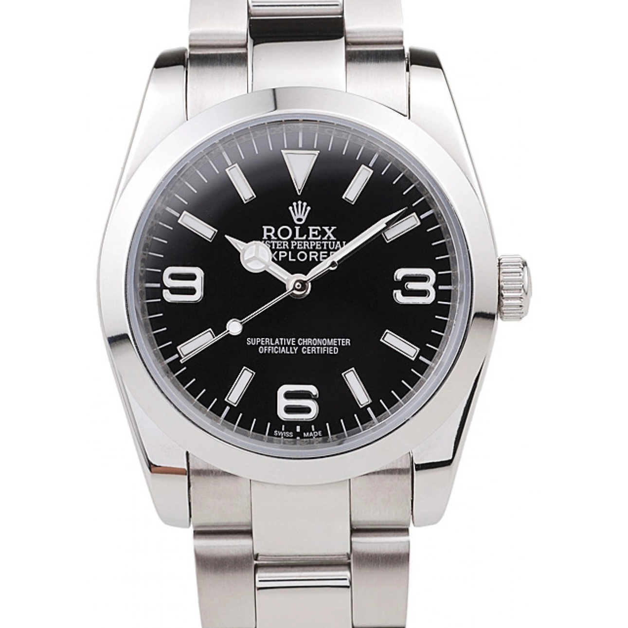 AAA Replica Watches Black Steel Dial Polished 98087 Stainless Explorer Rolex 0218