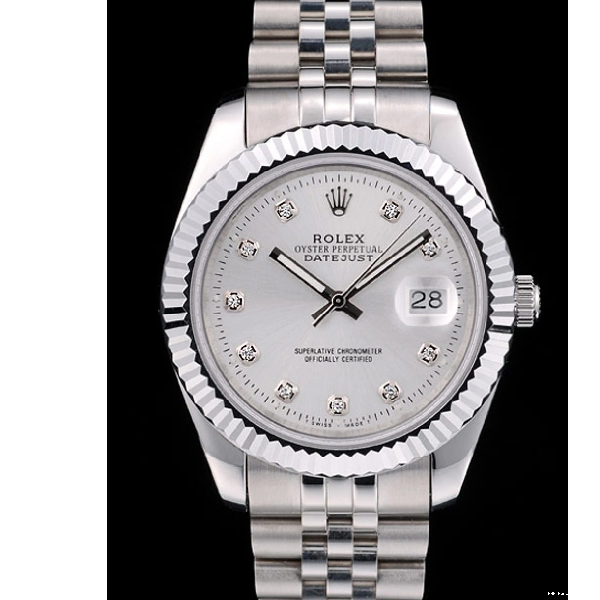 Good Copy Rolex Watches Stainless Swiss Steel Rolex Ribbed Silver Bezel DateJust 41996 Dial 0210