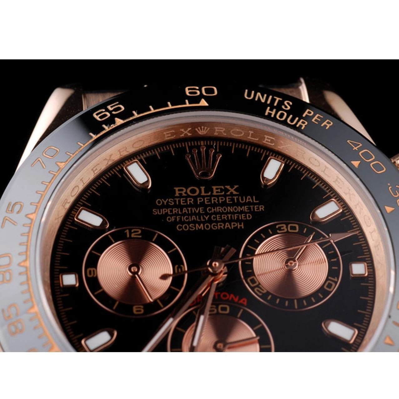 Best AAA Replica Sites Strap Dial Black Gold Rose Rolex Black Leather Case Daytona 0212