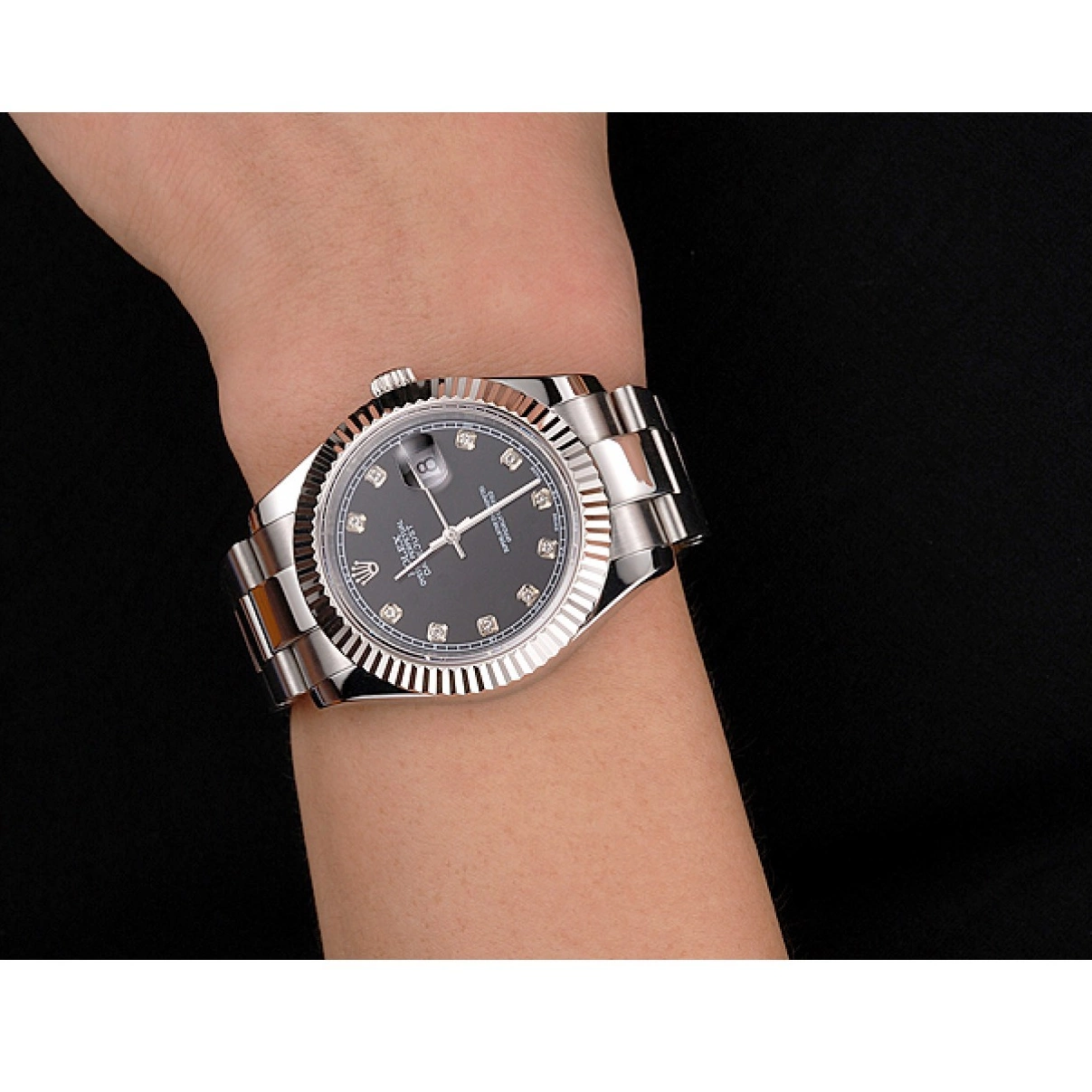 Good Copy Rolex Watches Steel Case Dimond Dial Swiss Marks And Datejust Stainless Bracelet Rolex Hour Black 0219